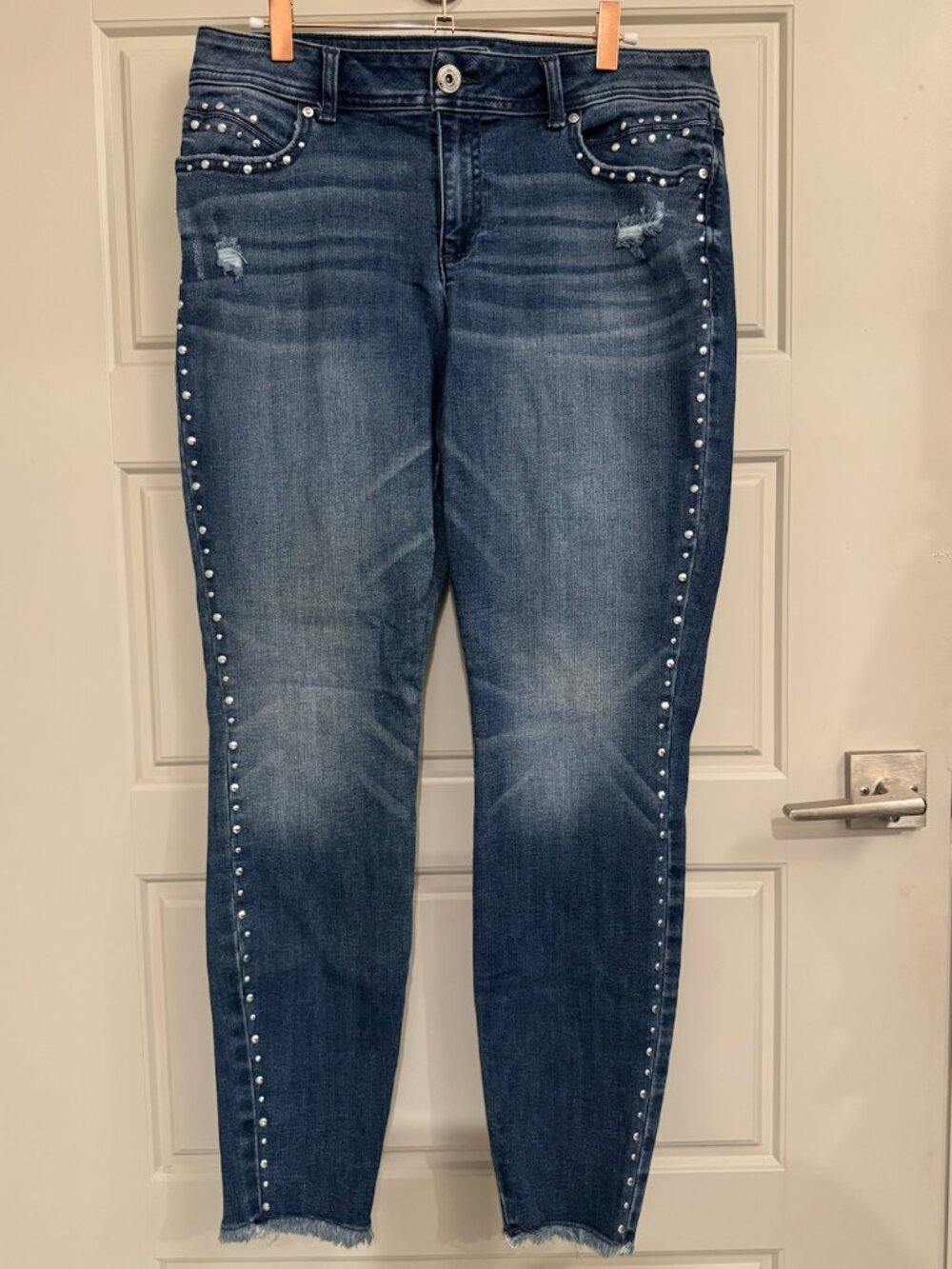 INC International Concepts Denim Jeans with Silver Rhinestone Button Detail